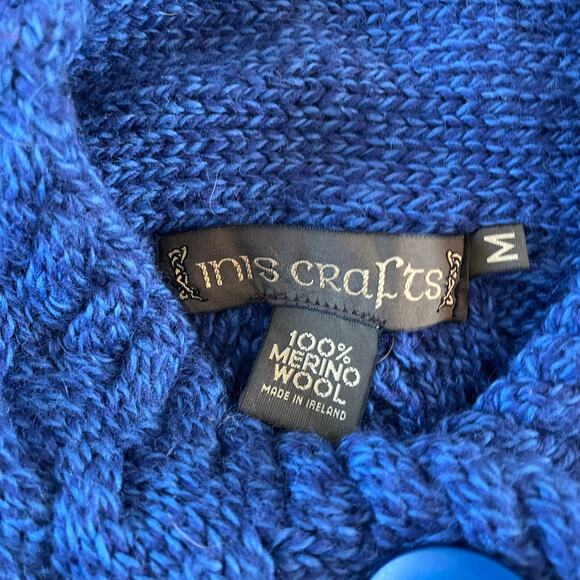 Inis Crafts Blue Merino Wool Cardigan Sweater Wmns M Cottagecore Cable Knit - Picture 6 of 6